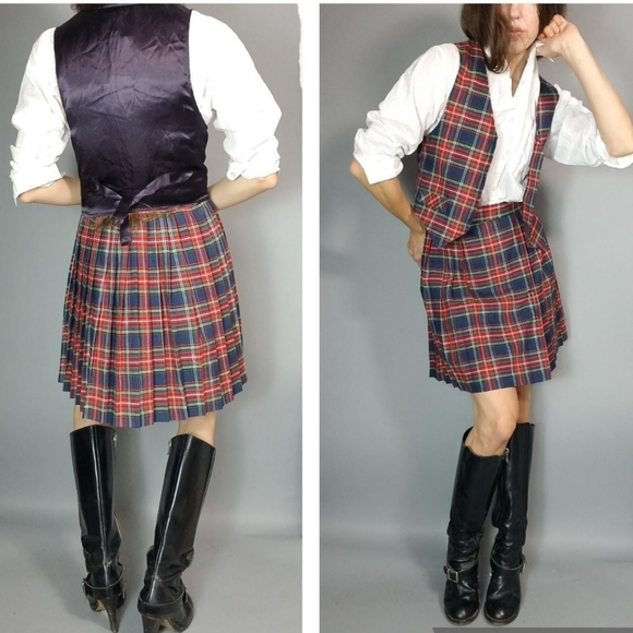Vintage 90s Plaid Vest Skirt Set xs s - Picture 6 of 8